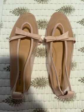 Free People Dusty Pink Bow Mesh Ballet Flats